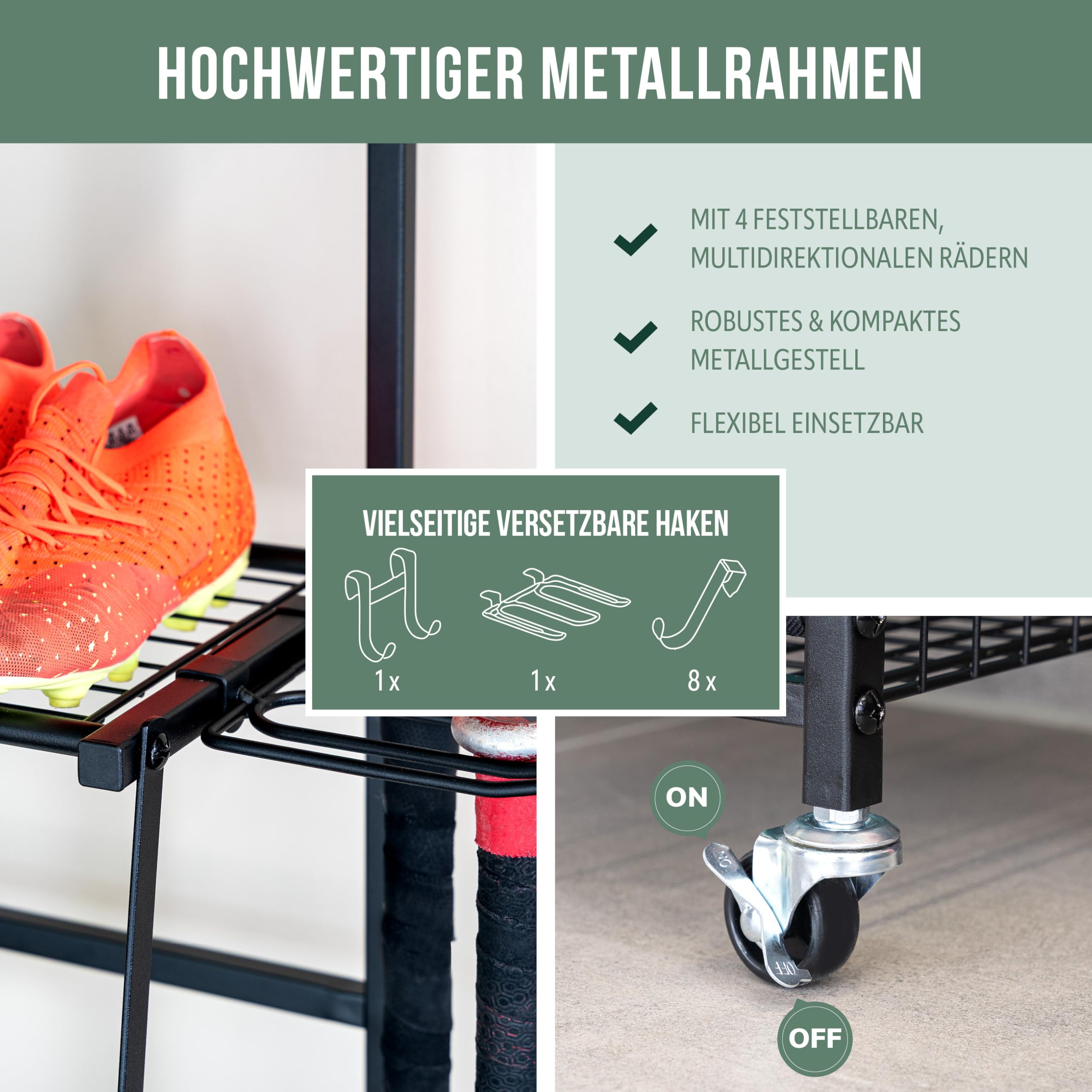 eluno Sportger�tewagen mit stabilen Ablagefl�chen, K�rben und Haken, Fitnessger�te-Organizer f�r B�lle, Baseballschl�ger, aus schwarzem Stahl