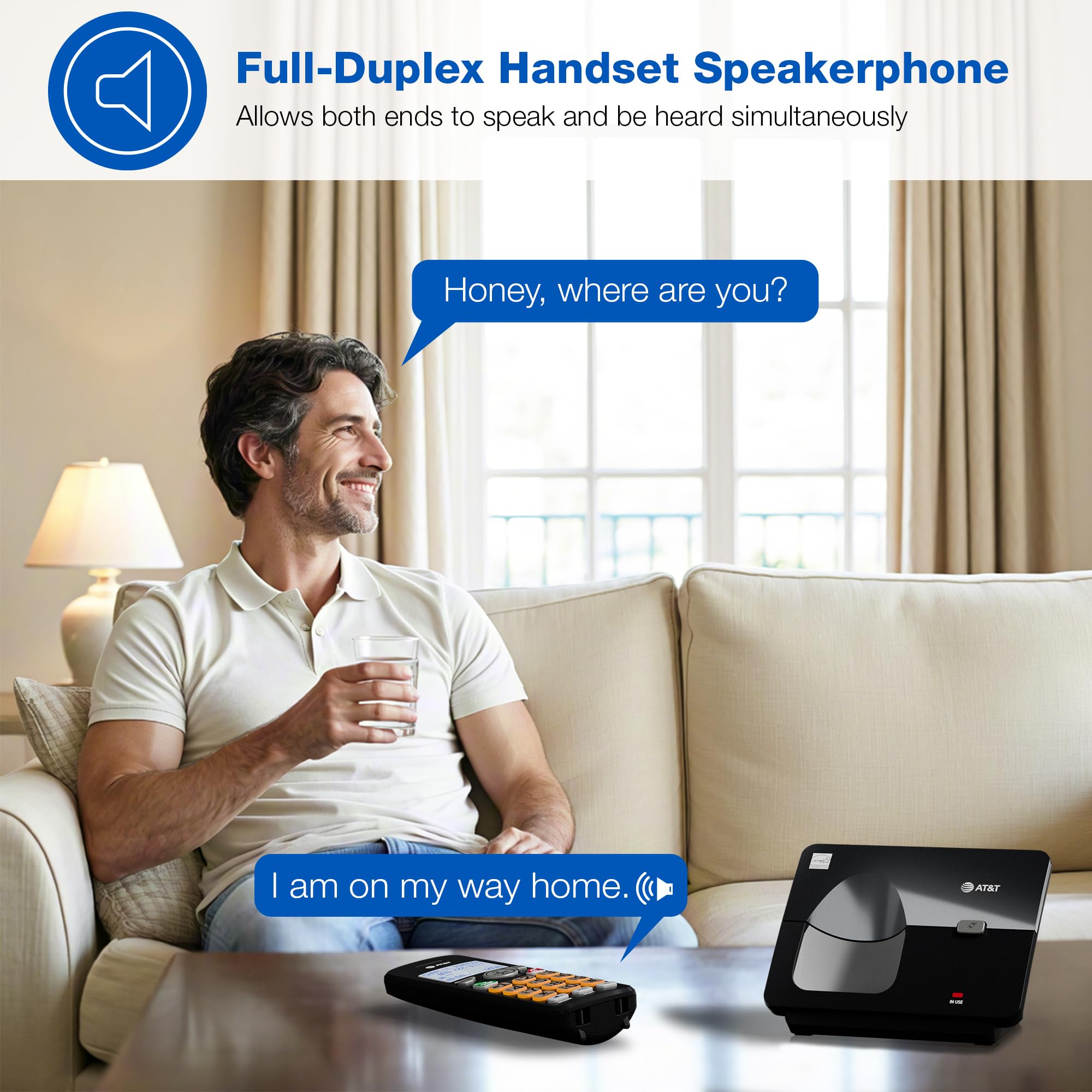 AT&T - Teléfono Fijo de 1 Auricular con identificador de Llamadas/Llamada en Espera, teléfono inalámbrico DECT 6.0 Full-Duplex Handset Altavoz, Teclado retroiluminado y visualización, Modo silencioso
