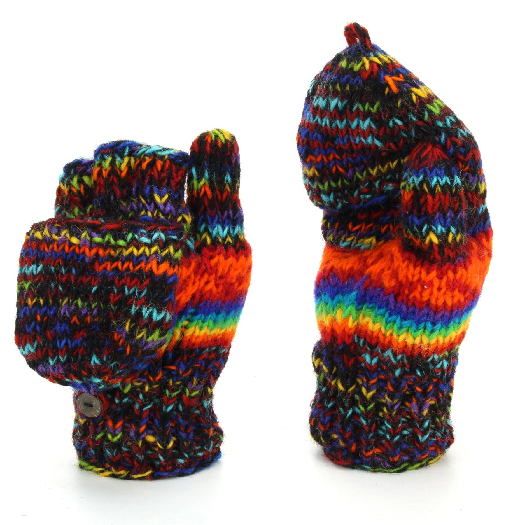LOUDelephant Hand Knitted Wool Shooter Gloves - SD Black Rainbow Orange