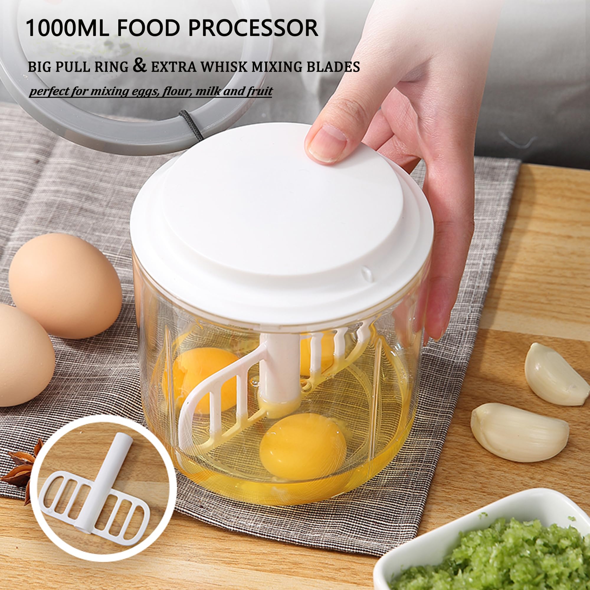 Picador manual de verduras para procesador de alimentos, picador de cebolla de 1000 ml, picador de ajo, batidor y licuadora de licuado