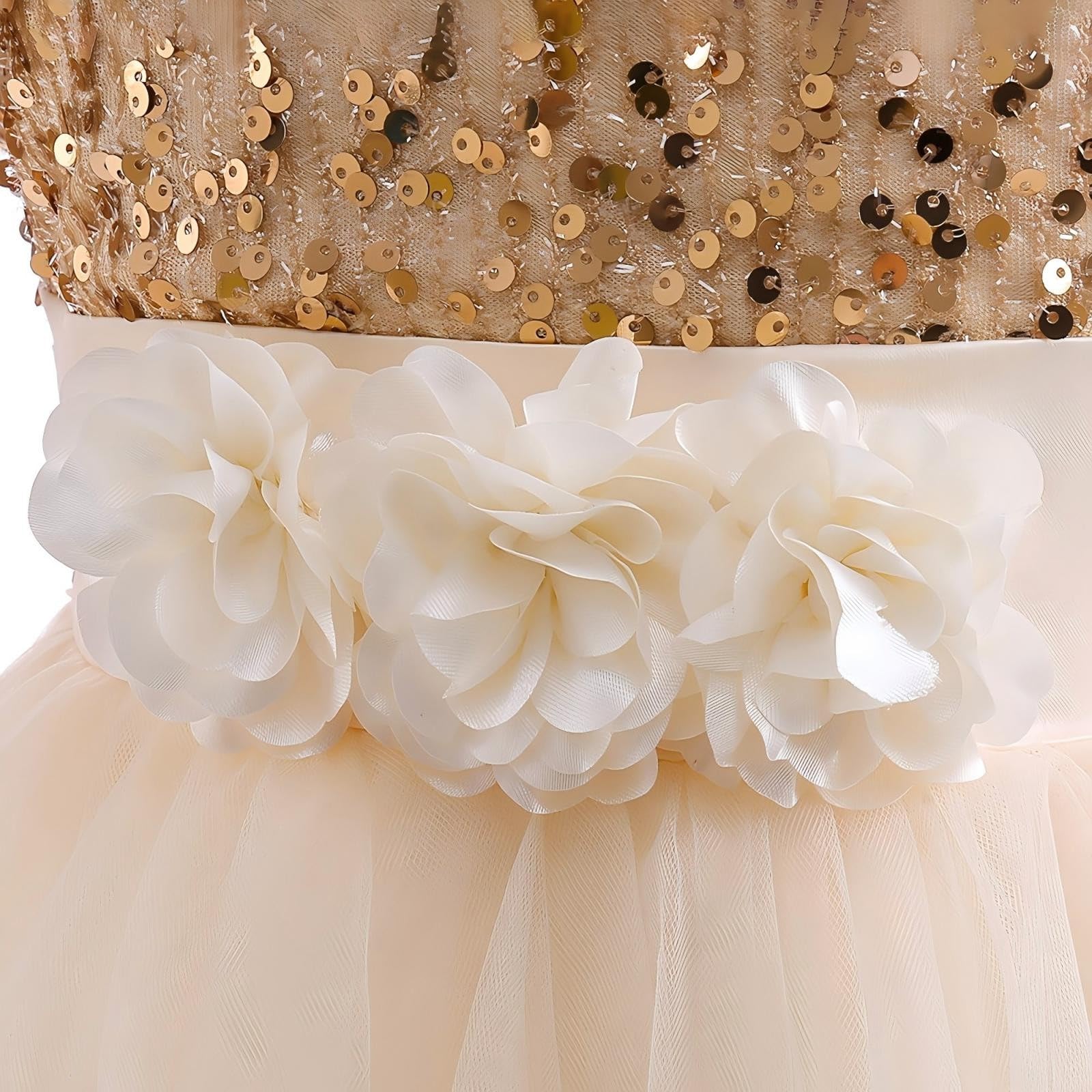 Robe de princesse à manches longues en tulle à paillettes pour filles - Pour concours de beauté, anniversaire, demoiselle d'honneur, mariage, bal de fin d'année