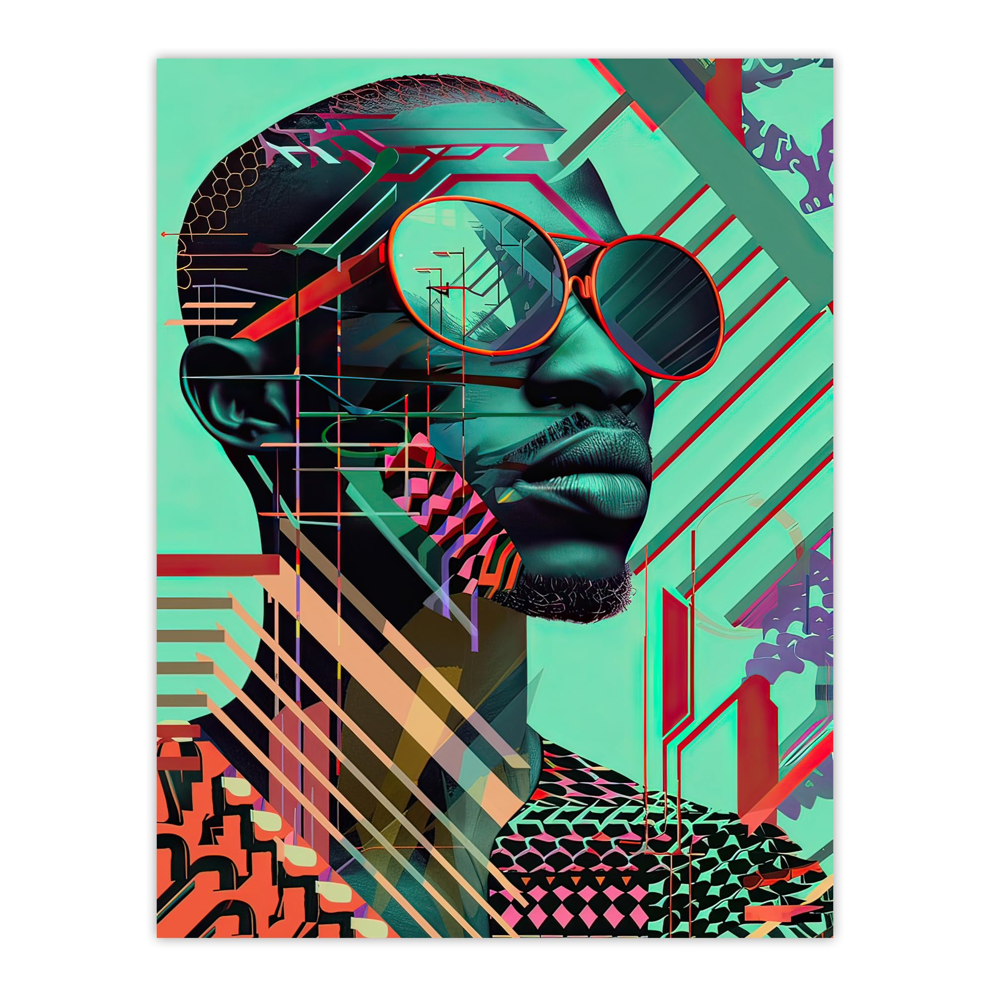 Artery8 Futuristic African Man Shades Portrait Teal Bold Living Room Large Wall Art Poster Print Thick Paper 18X24 Inch