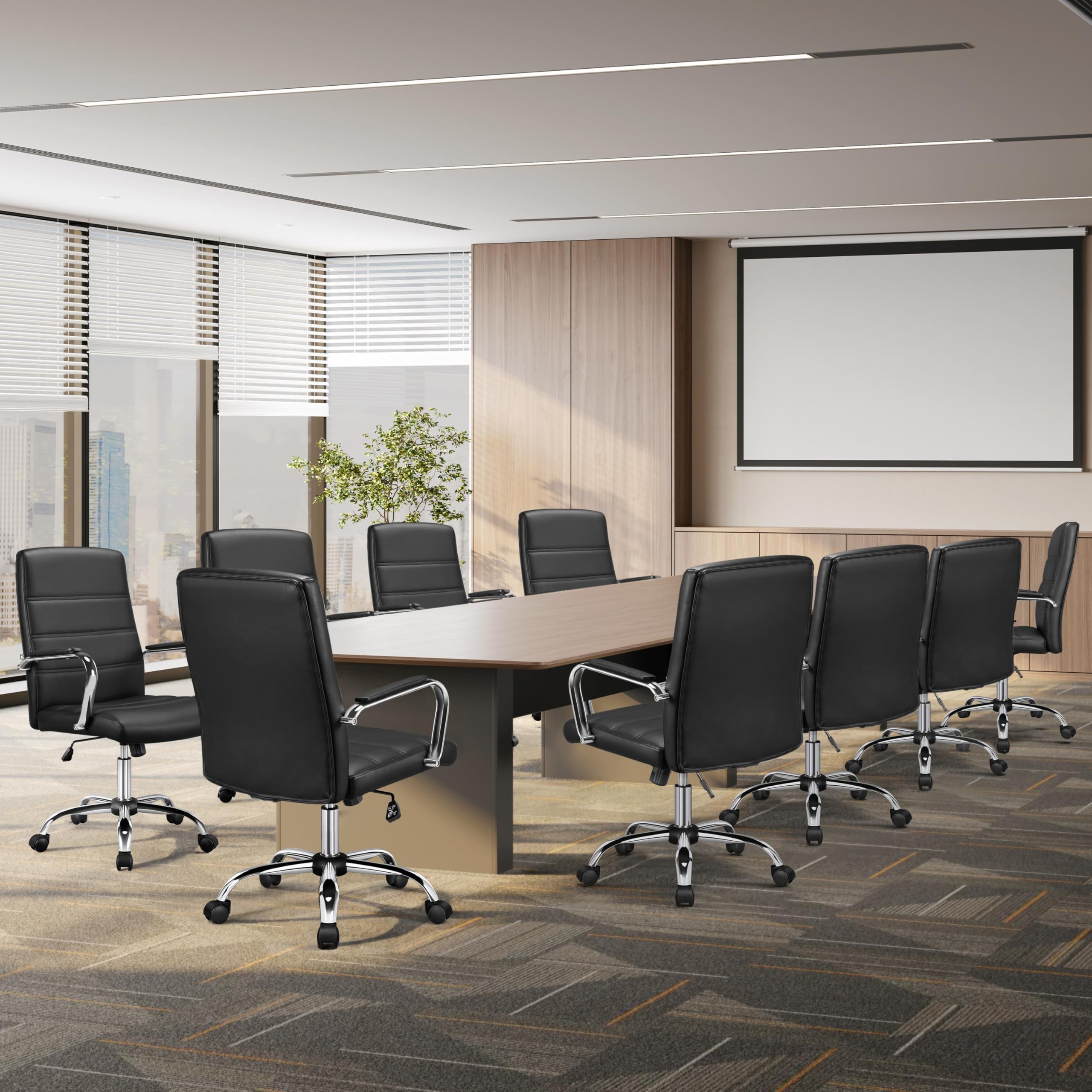 Yaheetech Sedia/Poltroncina Ufficio Scrivania Ergonomica Ecopelle Altezza Regolabile Girevole a Rotelle Reclinabile per Computer Imbottita con Braccioli Portata 130 kg Nera