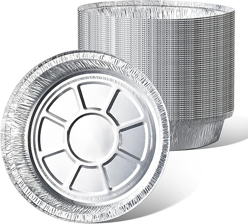 Paquete de 50 sartenes redondas de papel de aluminio de 8 pulgadas, contenedor de alimentos desechable resistente sin tapas, sartenes de papel de