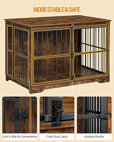 Miniatura 5 de Mueble XL grande para perros, muebles de interior para perreras de 44.1 pulgadas con puerta de granero, jaula alta de madera para perros, jaula