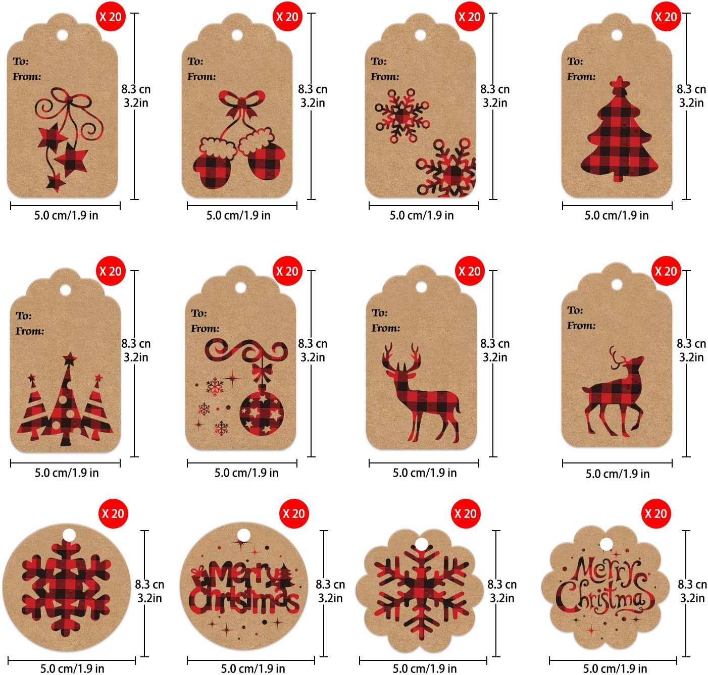 LOKIPA Christmas Kraft Paper Gift Tags,120 Pieces Christmas Label Gift Tag with 230 feet String image 2
