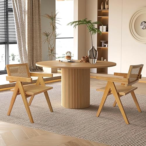 Miniatura 8 de comfy to go Juego de 2 sillas de comedor de ratán sillas de cocina con brazos color nogal claro