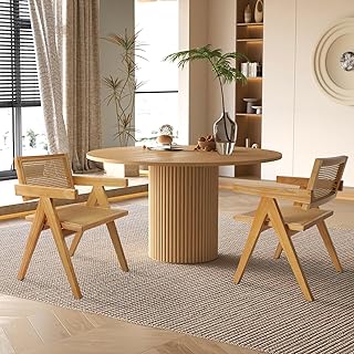 35'' Round Pedestal Dining Table, Solid Wood Base, Modern Fluted Design ...