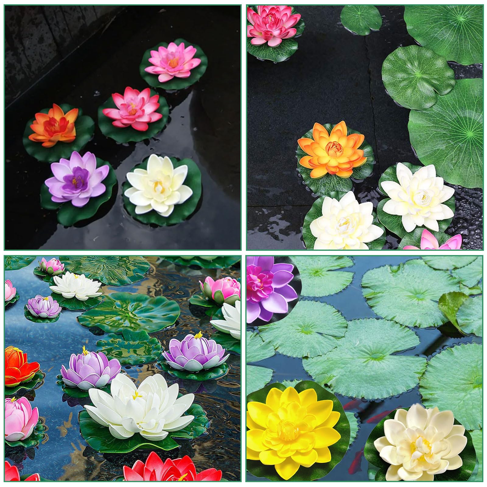 11 Pezzi Fiori di Loto Finti, 10 cm Fiori Galleggianti per Laghetti, Artificiale Ninfee per Giardini Domestici, Stagni, Fontane, Ruscelli, Acquari