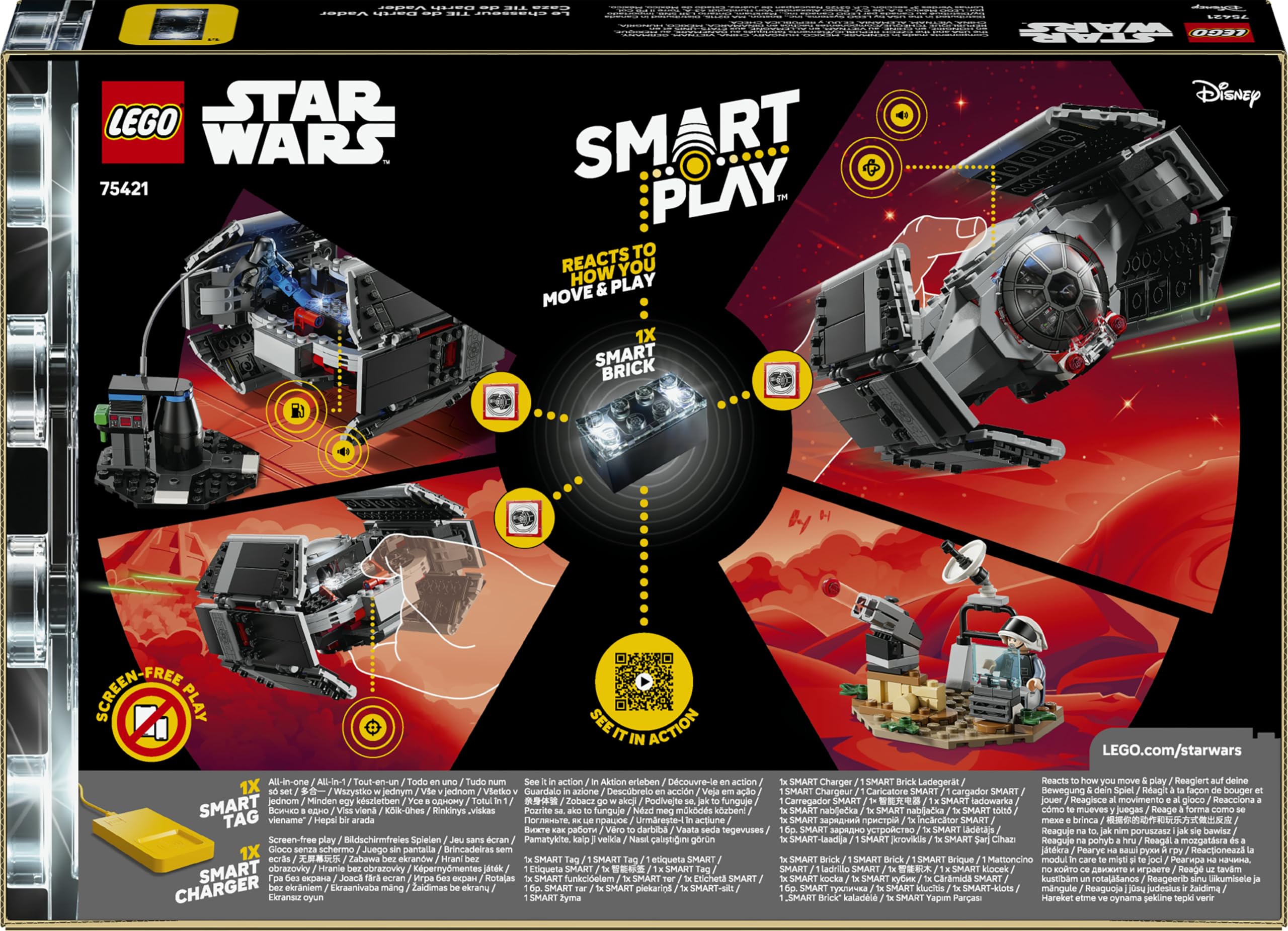 LEGO Star Wars 75421 SMART Play: Darth Vaders TIE Fighter - Interaktives All-in-1 Spielset mit SMART Brick, Tag, Minifigur & Ladegerät - Geschenk für Jungen, Mädchen ab 8 Jahren und Erwachsene Fans