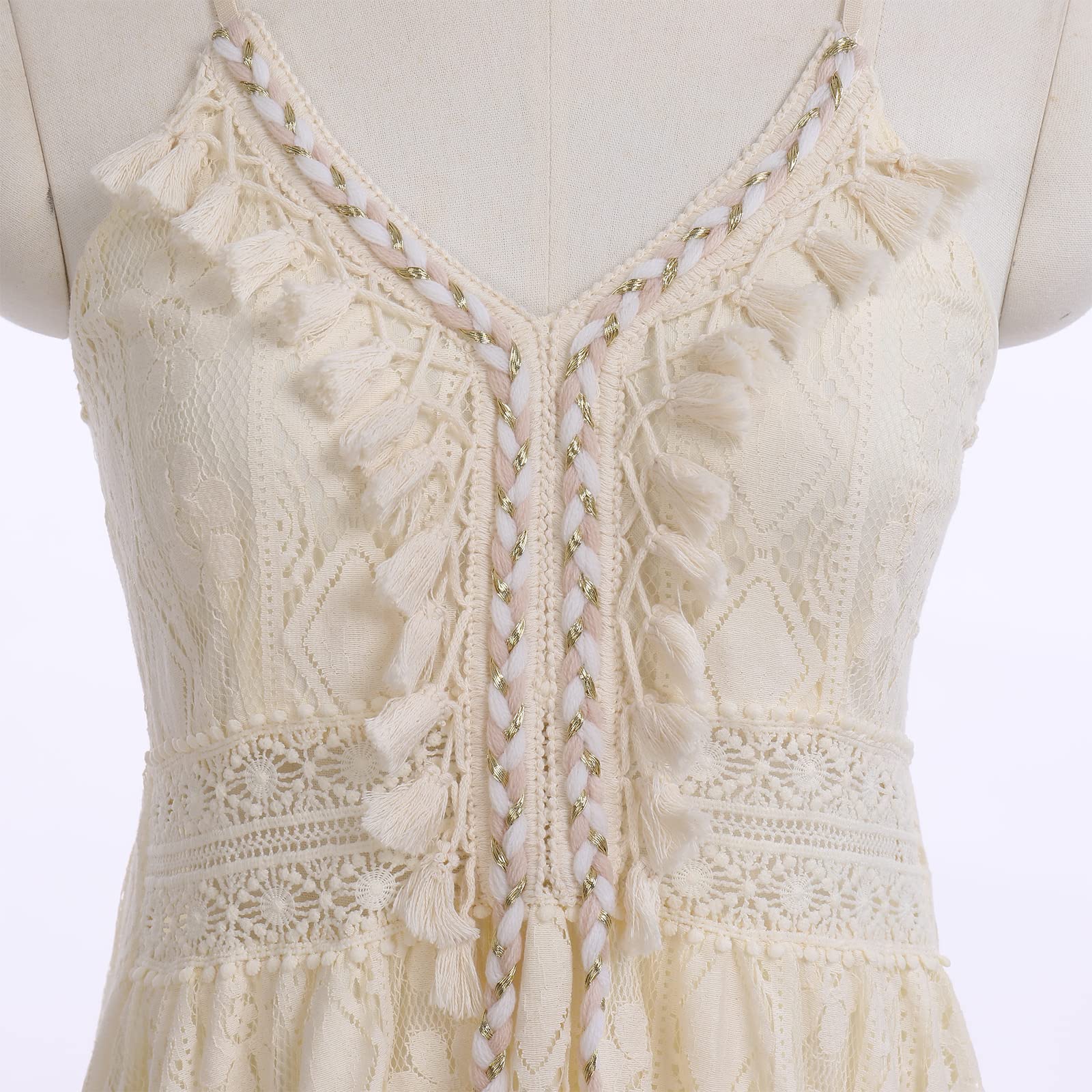 IMEKIS Abito estivo da donna, senza maniche, con scollo a V, in pizzo, bikini copertina, elegante, per feste, matrimoni, feste, con volant, lungo, maxi abito a tunica