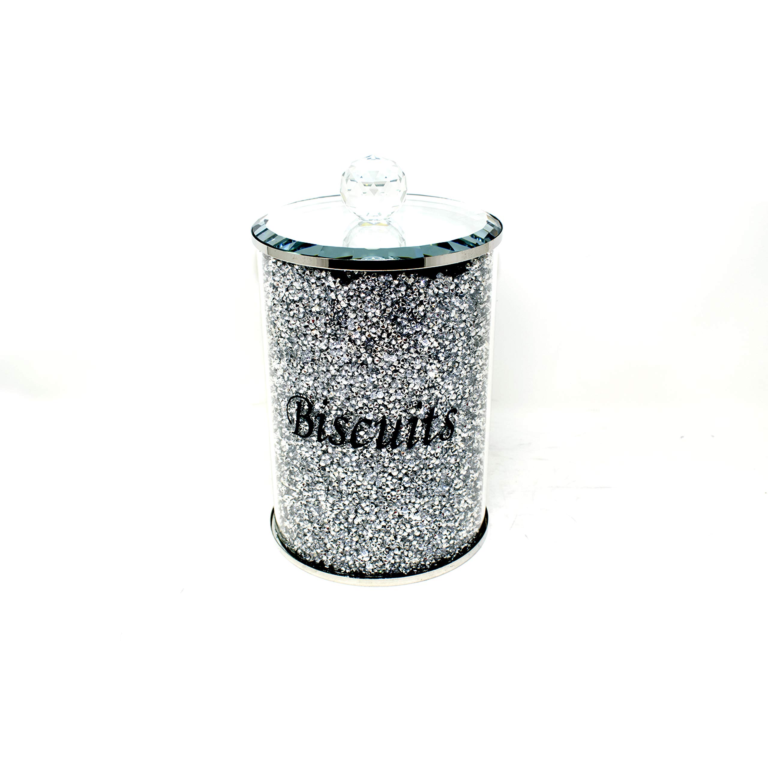 Amazing Gift Silver Diamond Crushed Biscuit Canister Jar Tin Kitchen Storage Trimmings Crystal Filled