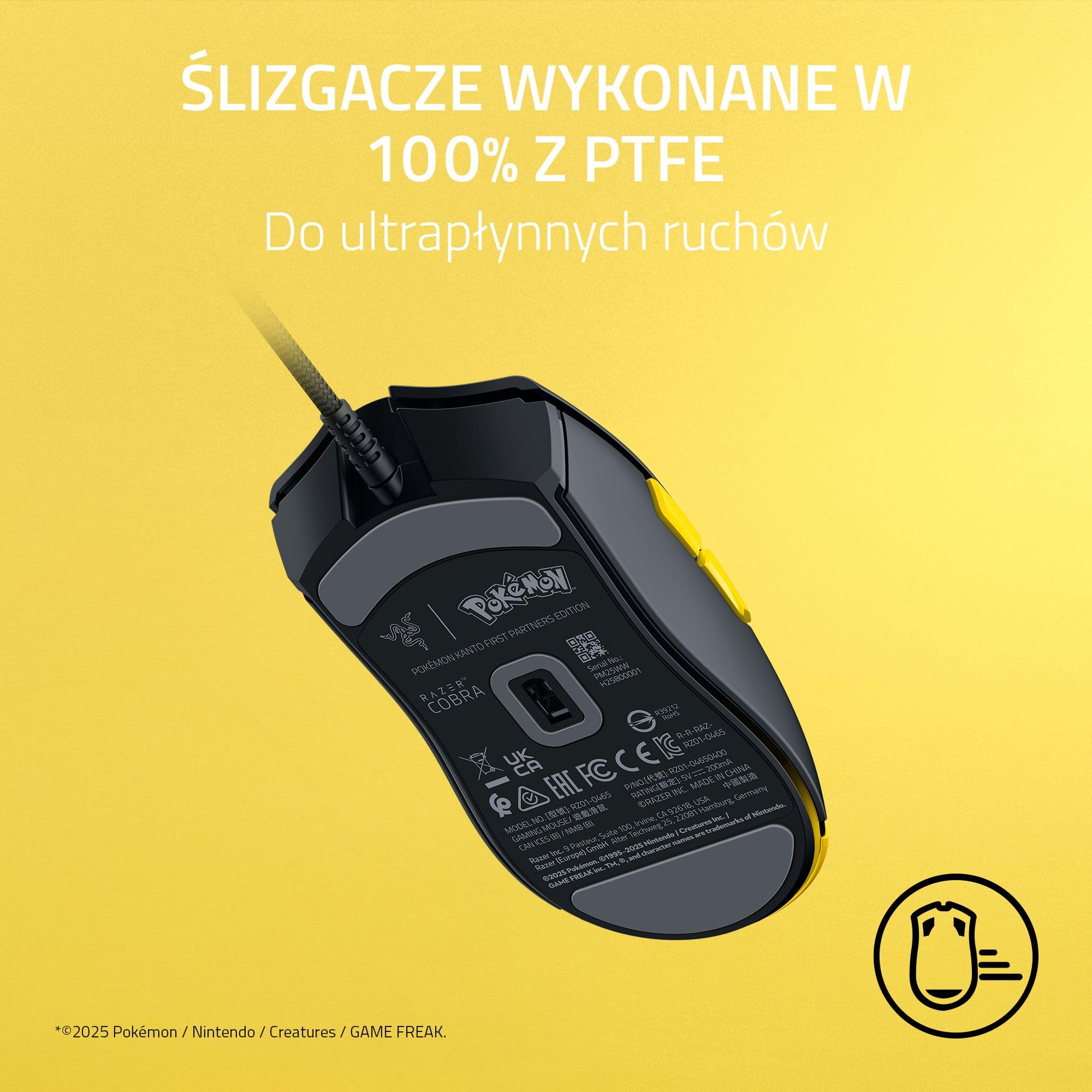 Razer Cobra Pokémon Edition - lekka przewodowa mysz do gier - czujnik 8500 DPI - 58 g - optyczne przełączniki myszy 3th generacji - podświetlenie Chroma - kabel Speedflex | Pokémon Kanto