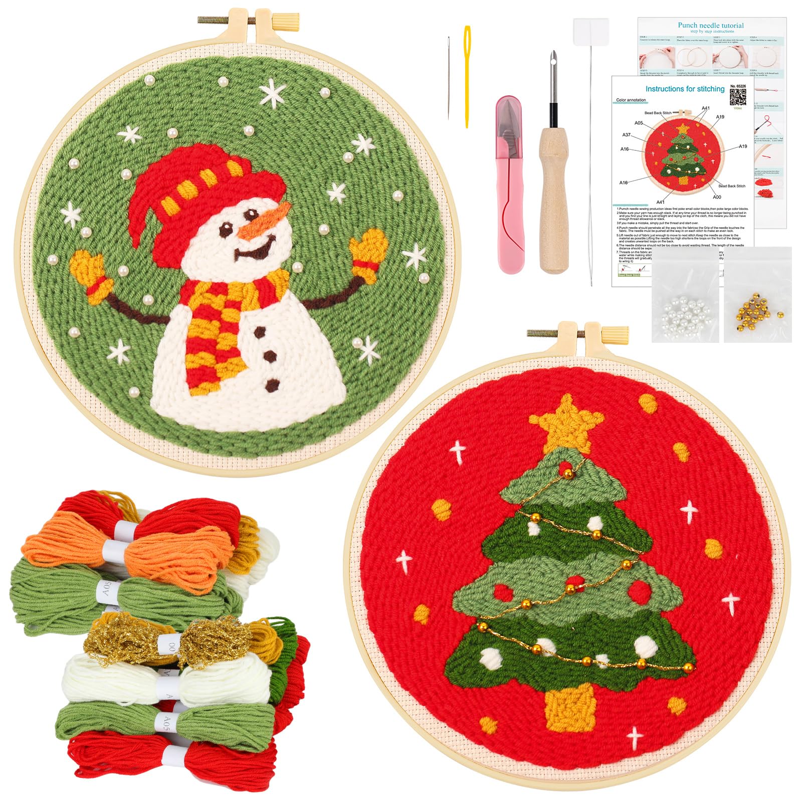 JSRQT 2 set di aghi da punzonatura natalizi per principianti, kit di ricamo per adulti e bambini, con motivo albero di Natale, pupazzo di neve, kit per ricamo per principianti con istruzioni (lingua