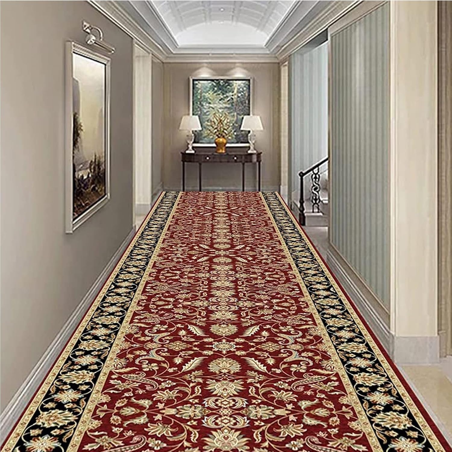 Tapis de couloir étroits contre les bruits et glissades rouge classique