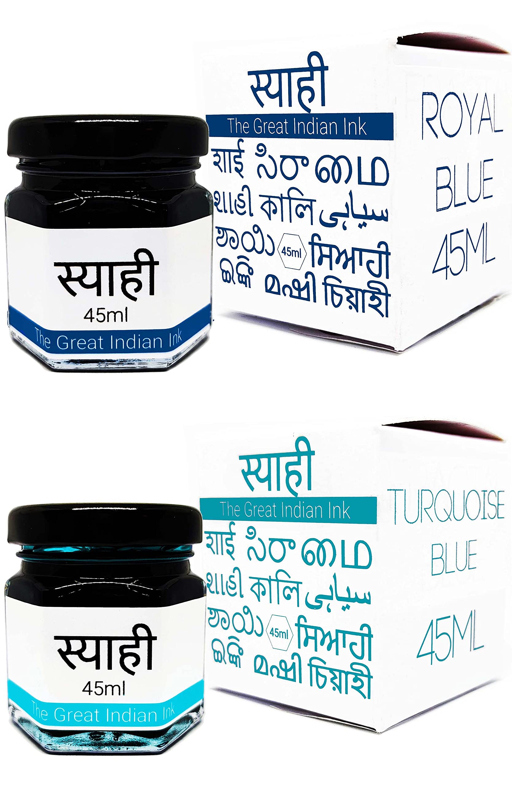 Syahi - The Great Indian Ink - Fountain Pen, Calligraphy, Drawing, Doodle, V5, V7, Trimax (Royal-Blue-Turquoise-Blue)