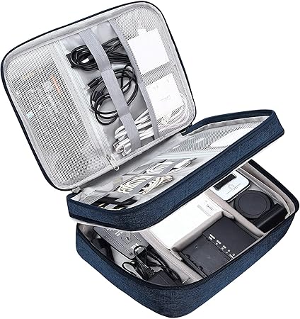 House of Quirk Electronics Accessories Organizer Bag, Universal Carry Travel Gadget Bag for Cables, Plug and More, Perfect Size Fits for Pad Phone Charger Hard Disk - Dark Blue (polyester, pack of 1)