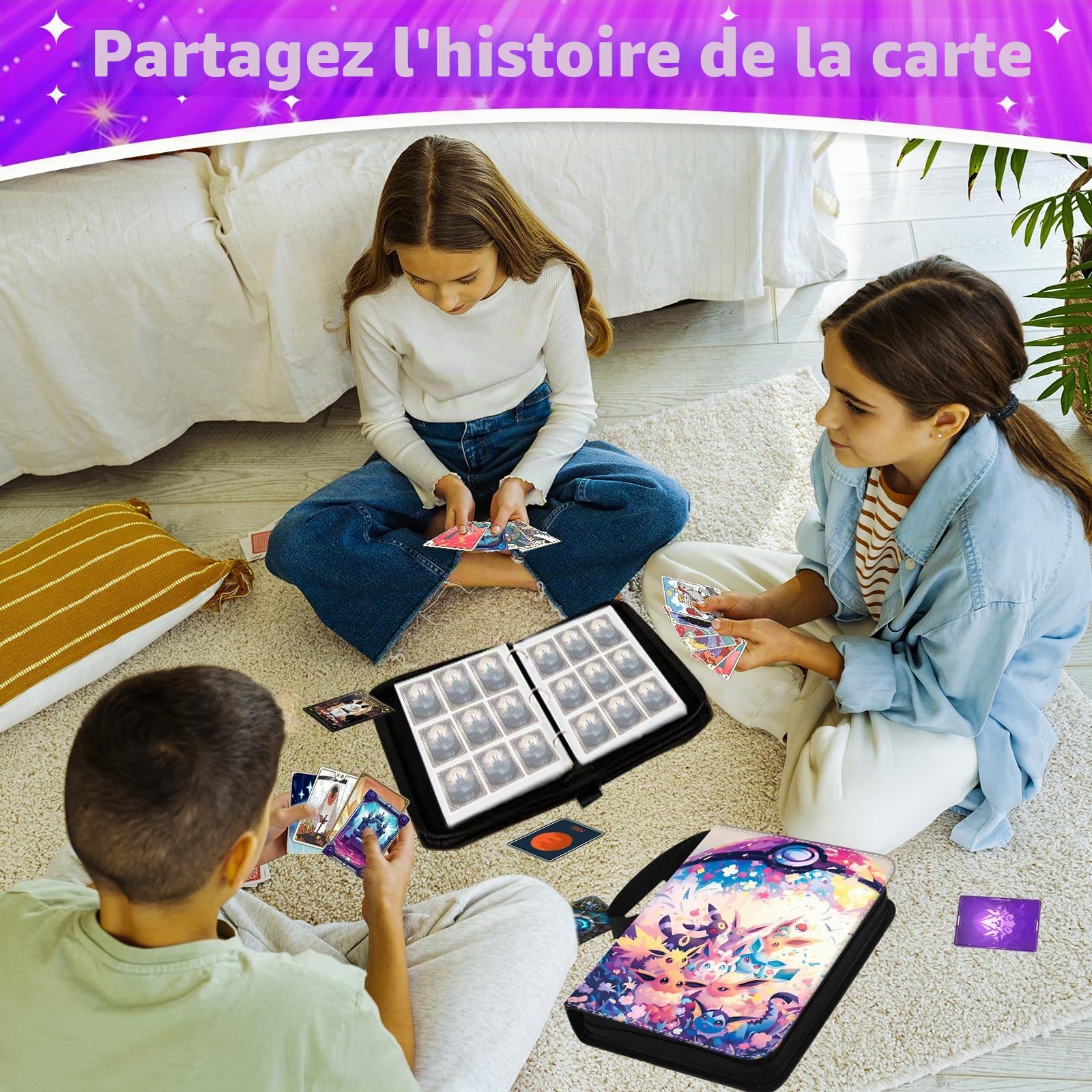 Album de cartes à collectionner - 50 pages - 900 cartes - Étanche - Avec fermeture éclair - Portable - Cadeau pour enfants