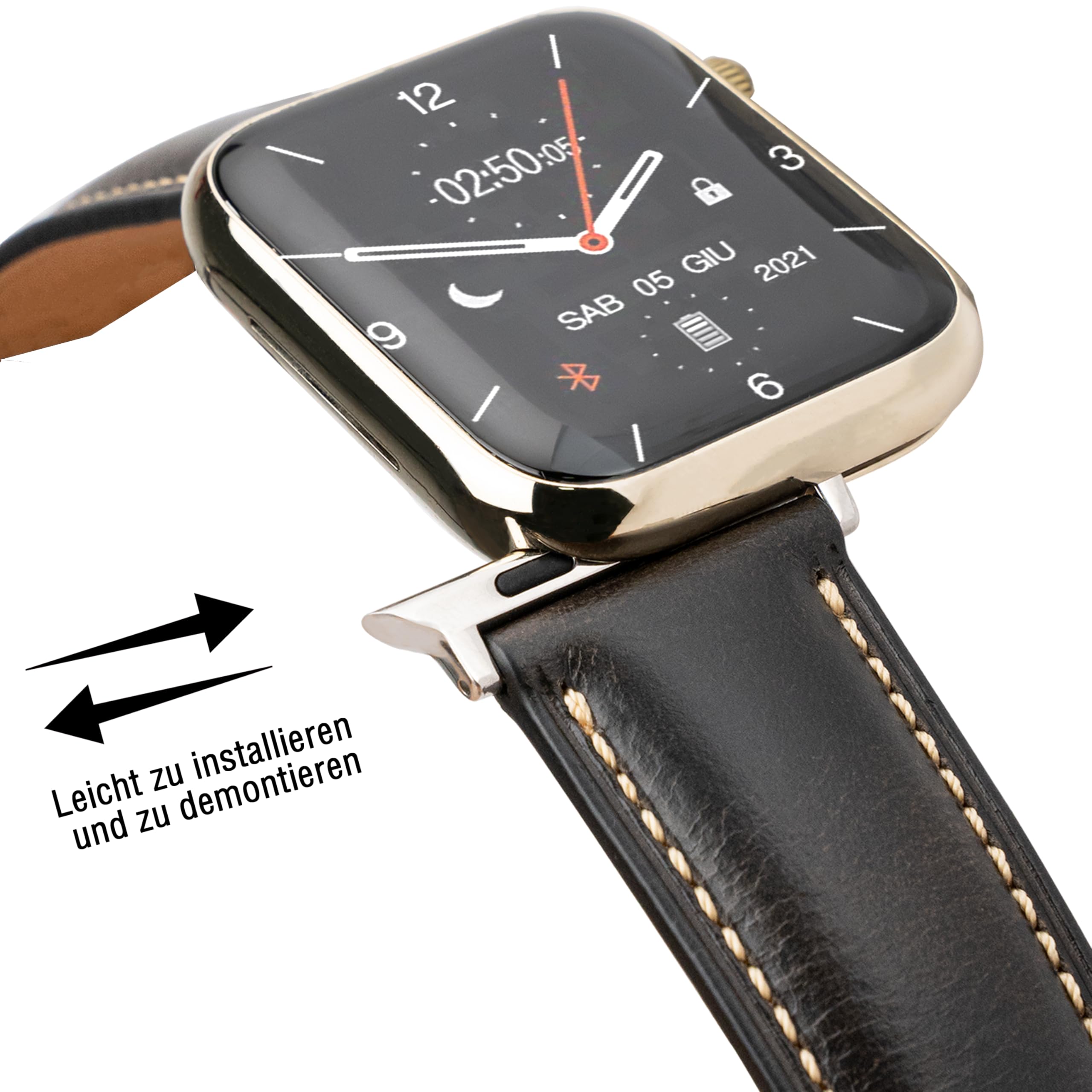 Vintage Leather Bands Compatible with Apple Watch Band 38 40 41 42 44 45 49mm,Wax Oil-tanned Leather Strap for Men iWatch Series 9/8/7/6/5/4/3/2/1 SE SE2 SE3 (Ash Black - Image 4