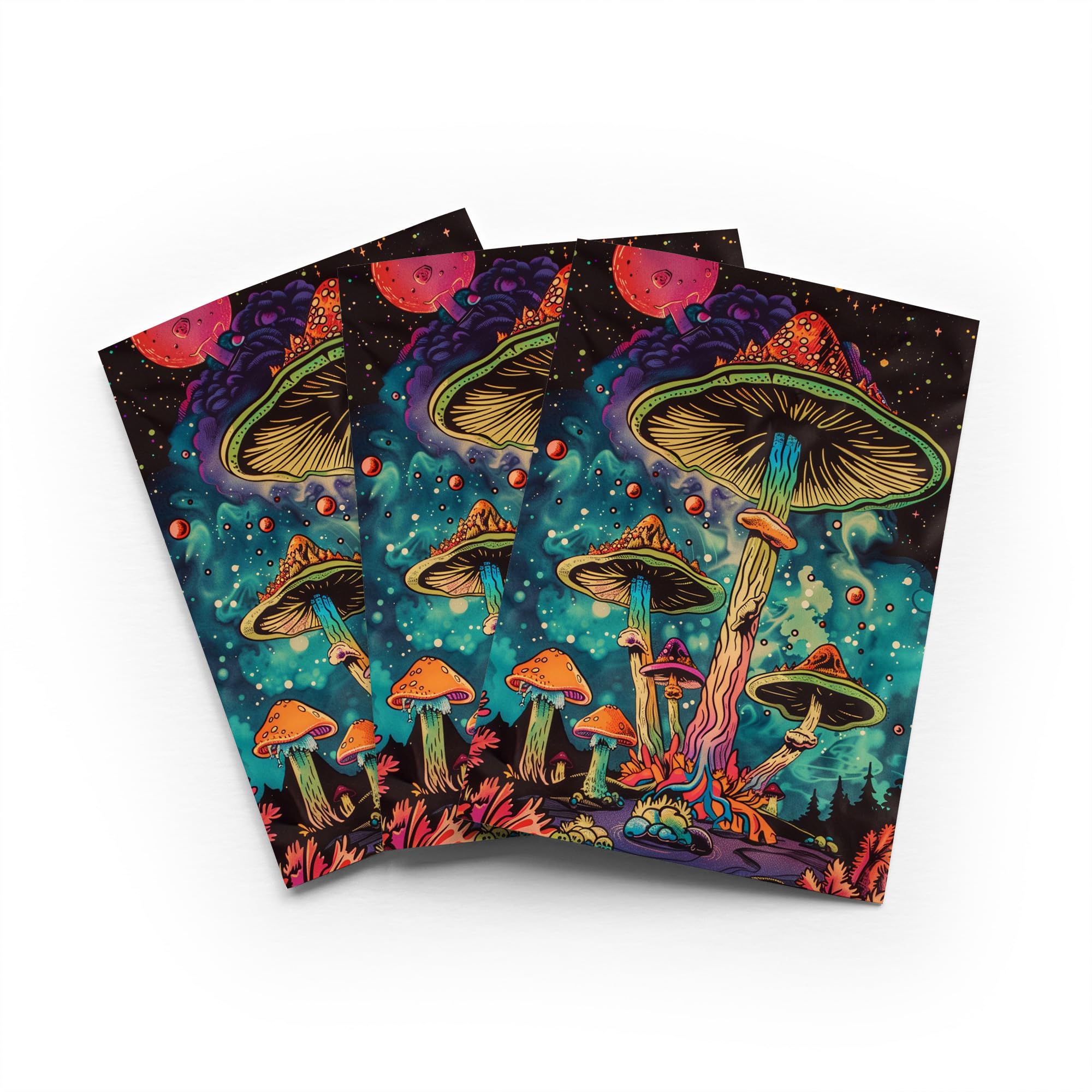 Alien Mushroom Planet Greeting Card Psychedelic Space Any Occasion Set of 3 Blank Inside 5x7 Inch 13x18 cm