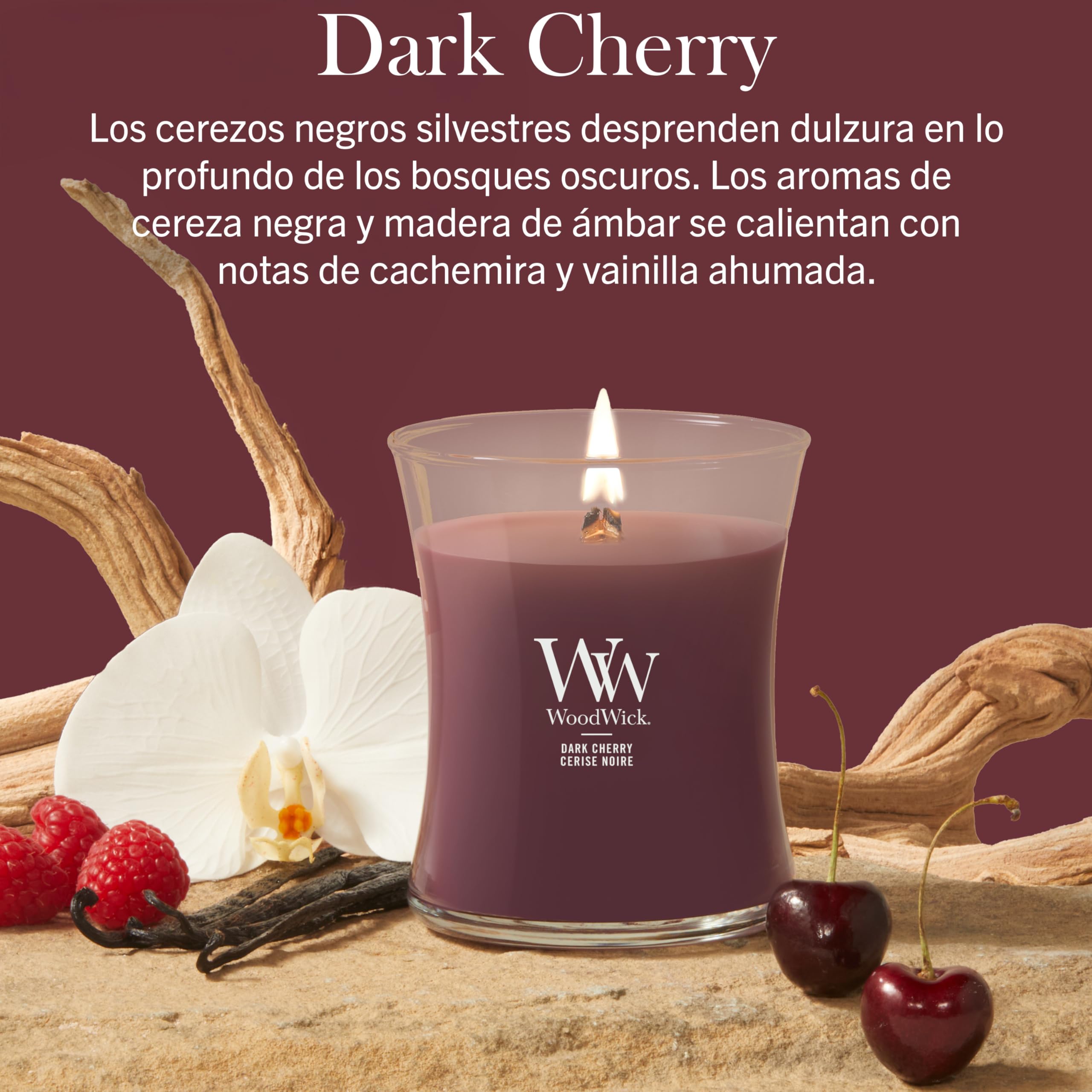 WoodWick Vela perfumada | Vela de tamaño mediano en forma de reloj de arena | Dark Cherry | Regalos perfectos para mujeres