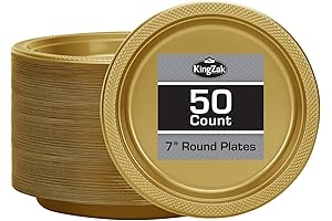 KingZak 50-Piece Disposable Gold Plastic Plates
