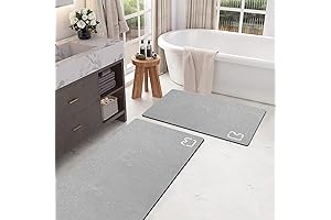 2 Piece Stone Bath Mat Set: Ultra Absorbent and Non-Slip for Enhanced Bathroom Safety