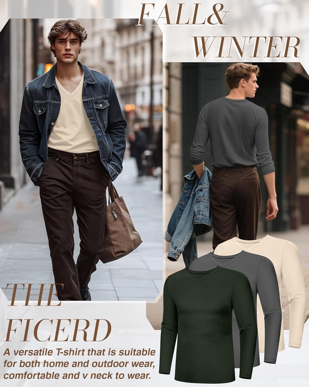 Ficerd 3 Pack Big and Tall Shirts for Men V Neck Cotton Long Sleeve Tee L-7XL Casual Loose Tops Oversized Basic T Shirts - Image 3