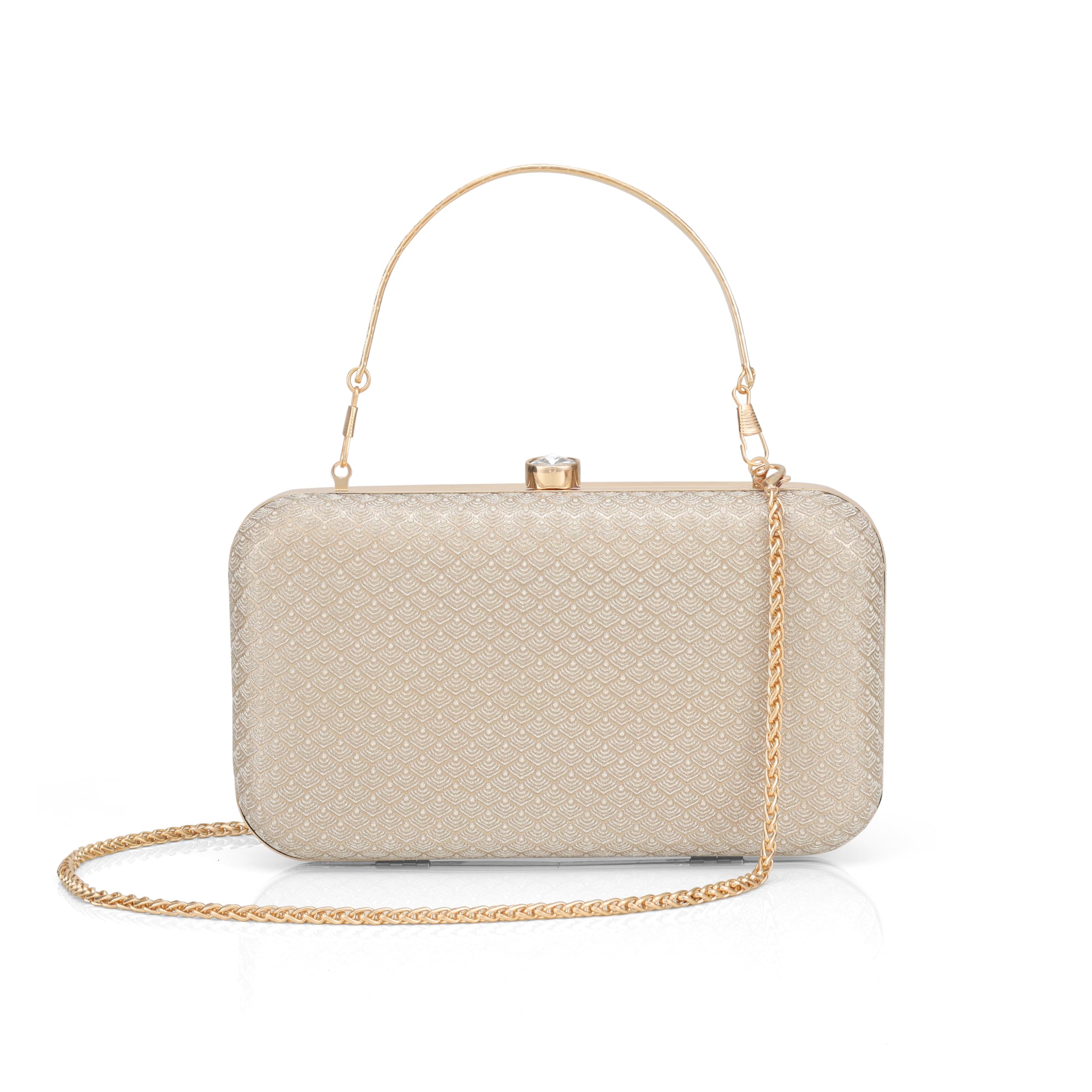 Elegant Gold Box Clutch for Women Bridal Wedding Party Evening Handbag with Metal Handle and Chain Strap-image-19