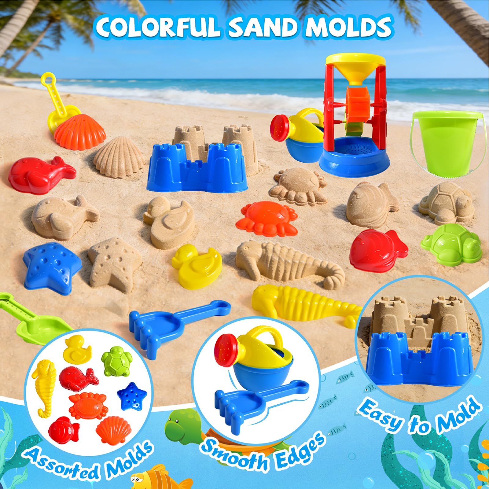 19-teiliges Strand-Sandspielzeug-Set für Kinder, Sandkastenspielzeug, Strandmuscheln, Strand- und Strandspielzeug, Sandbox-Spielzeug für Kinder