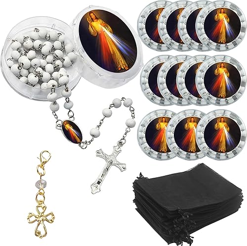 Recuerdos conmemorativos, 12 rosarios blancos de la Divina Misericordia, Celebración de la VidaRecuerdos para funeral, regalo de condolencia disponible en Yaxa Colombia