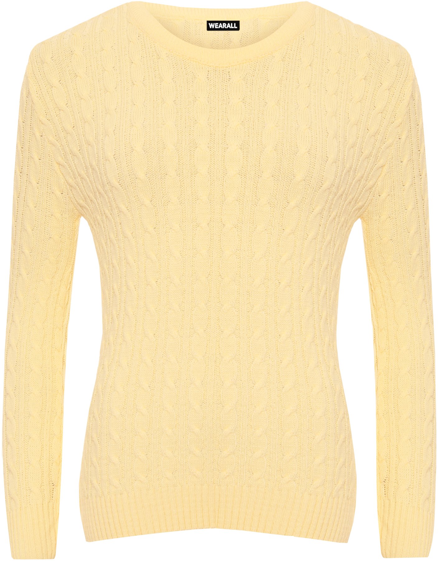 WearAll Women's Cable Knit Long Sleeve Top Ladies Jumper Sweater - Yellow - 16-18