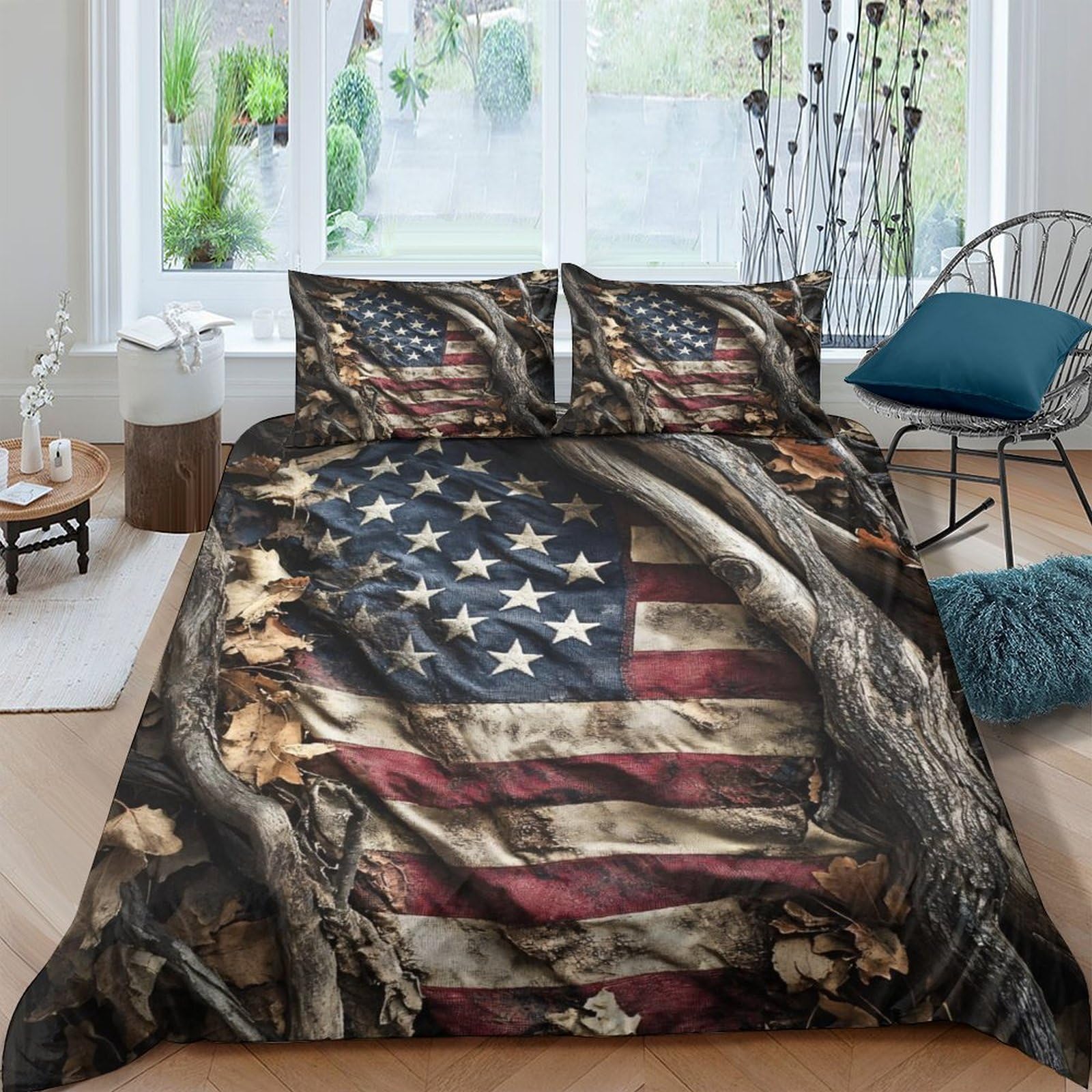 Ctjqhvkz Style-9 3D Printed American Flag Fitted Sheet Microfiber Soft Rustic Camouflage Bed Cover For Bedroom Guest Room Mattress Décor Single（135X200cm）