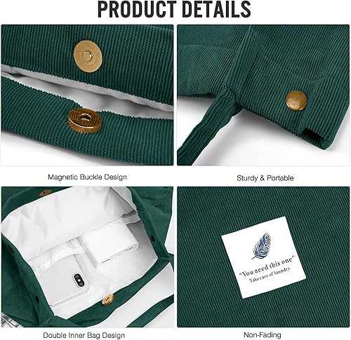 Miniatura 5 de Ndeno Bolsas de mano para mujer, bolsa de hombro de pana con bolsillo interior para trabajo, playa, almuerzo, viajes, compras, compras