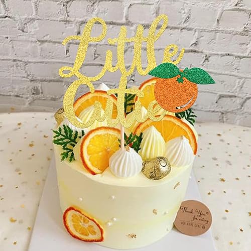 Miniatura 6 de Rsstarxi 1 paquete de decoración para tartas Little Cutie con purpurina de frutas cítricas y naranja, para temática de cítricos, baby shower, niños