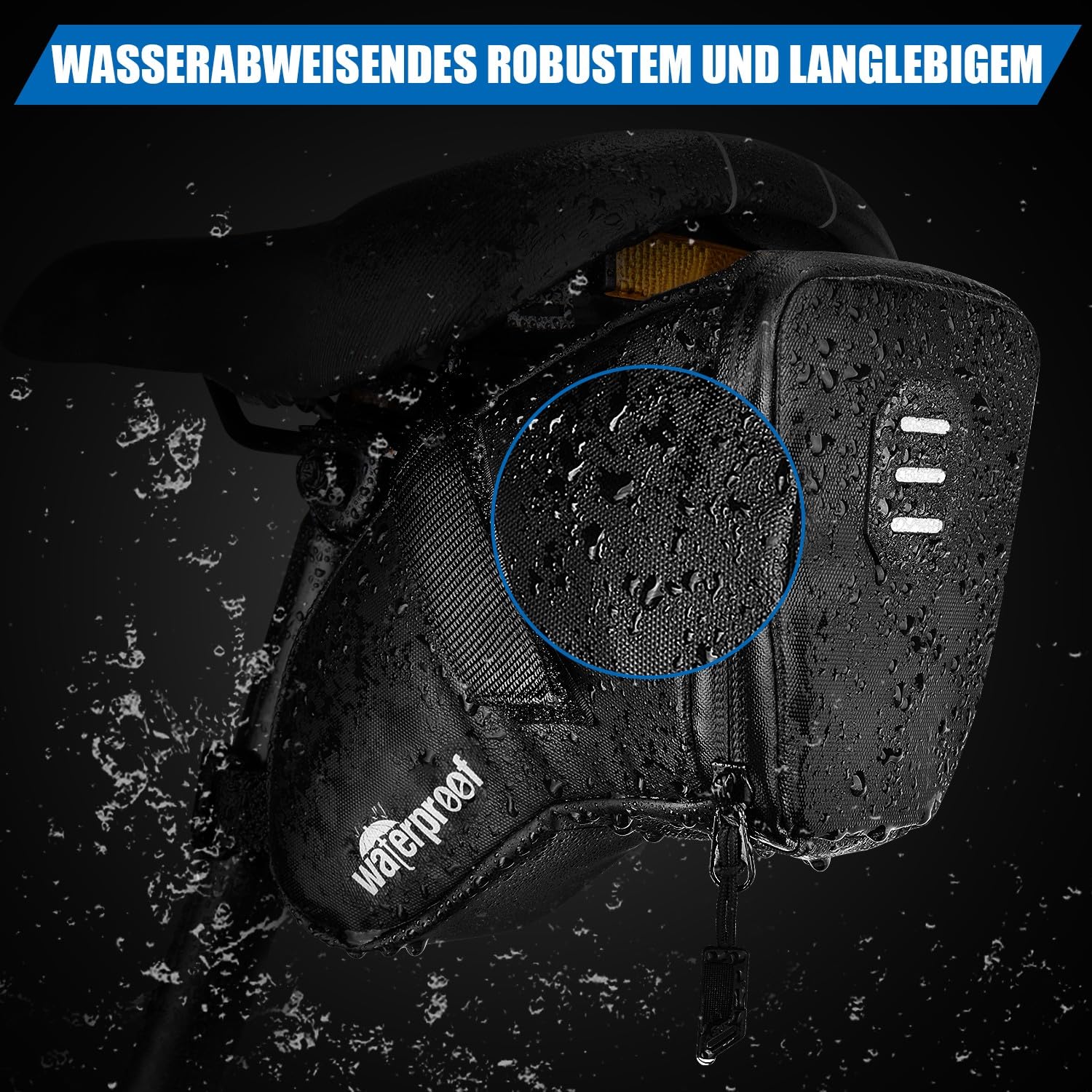 WOTOW Fahrrad Satteltasche - wasserdichte Satteltasche Rennrad klein, Fahrradtasche Sattel mit wasserdichtem Reißverschluss und Rücklichthaken für Outdoor MTB Rennrad, etc Lagerung(1,5 L)