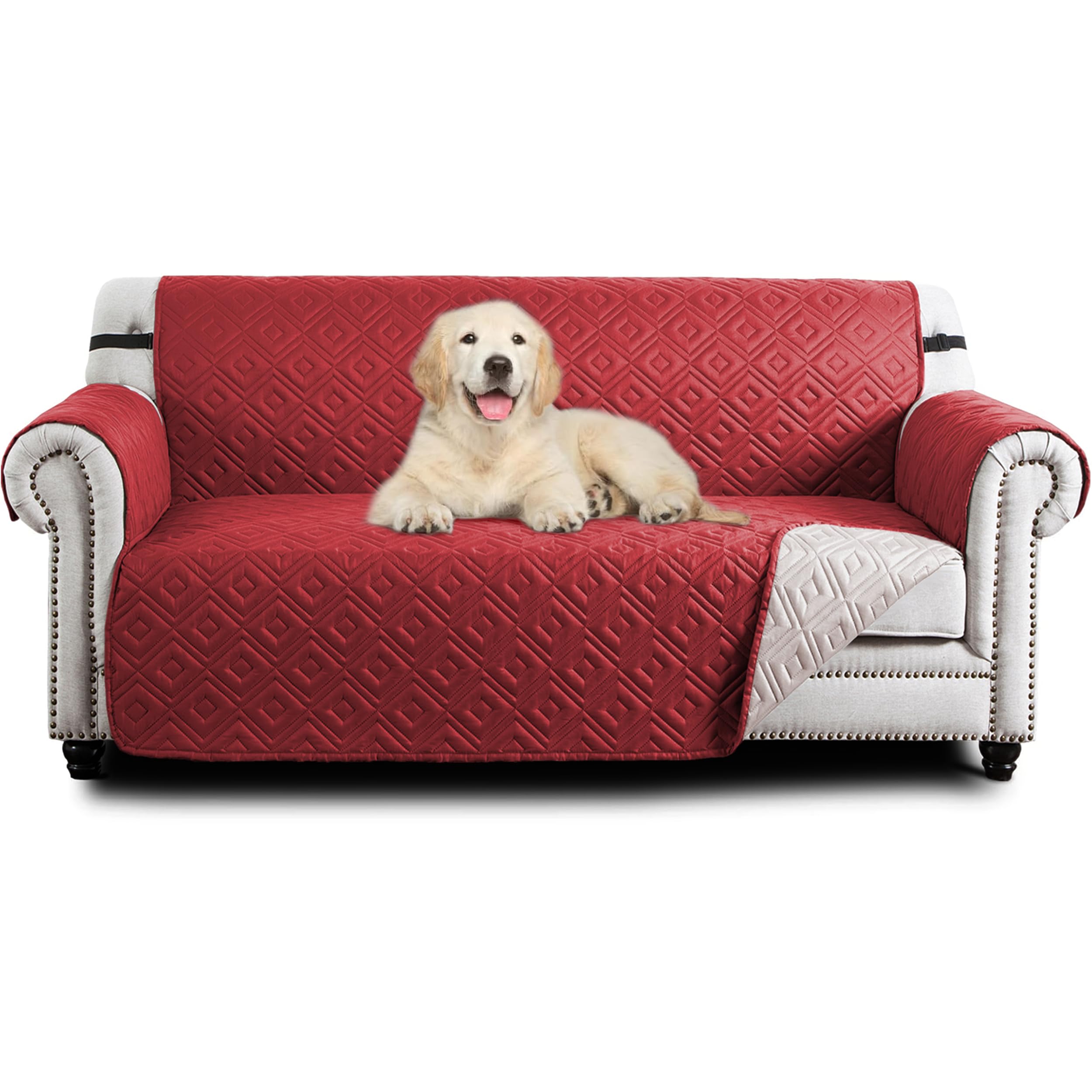 Hafaa Sofa Cover 3 Seater Water Resistant Sofa Slipcovers, Burgundy/Beige Non Slip Reversible Sofa Covers with Elastic Strap - Washable Sofa Protectors from Pets/Kids/Dogs โ image 1