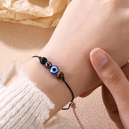 Miniatura 3 de Pulsera de cristal curativo natural para tu próximo capítulo, triple protección, pulsera contra el mal de ojo, regalos de joyería para mujeres,