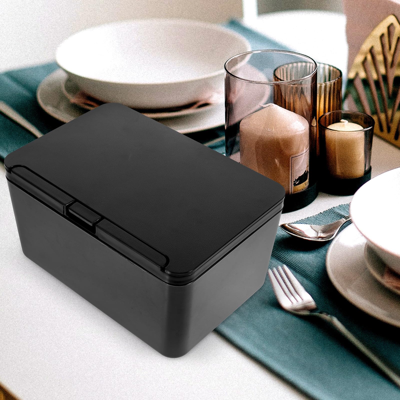 TOYANDONA Dispensador de Servilletas Negro para Escritorio, Caja para Pañuelos Tapa, Material Plástico Resistente, Organizador de Toallitas Húmedas para Hogar y Oficina, Funda para Caja