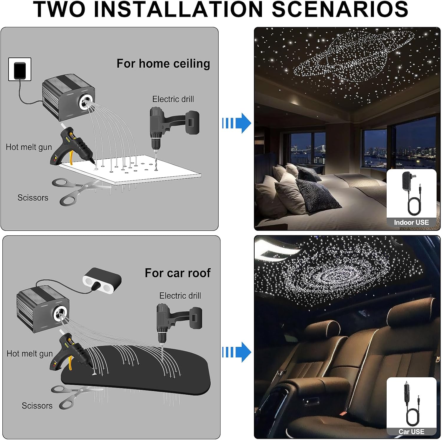 Car Starlight Headliner Kit, Twinkle & Sound Activated RGBW 16W 800pcs*0.02in*9.8ft Fiber Optic Starlight Kit with APP& Remote Controlled, Star Lights for Ceiling Car Roof/Home Decor