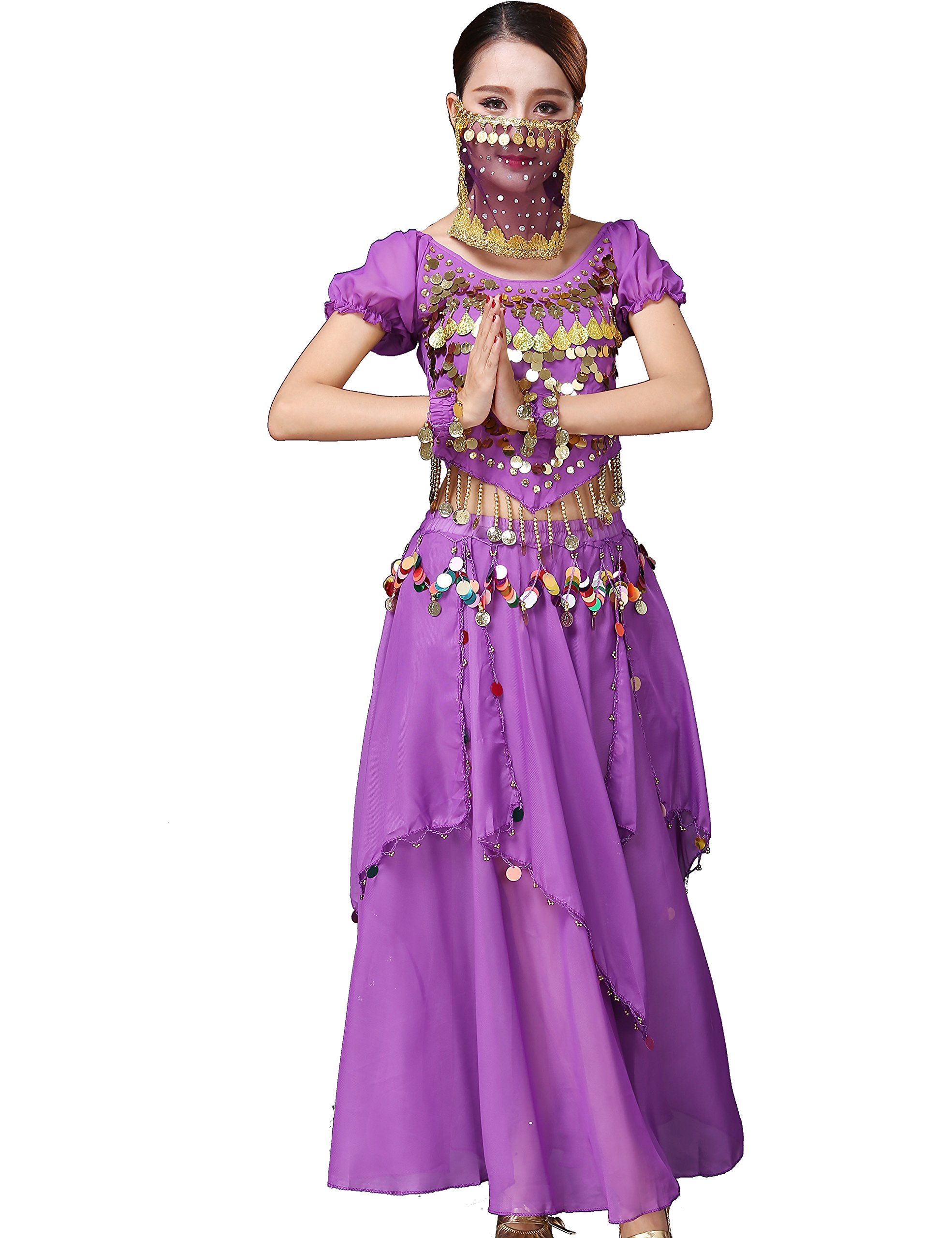 Astage Belly Dance Halloween Costume Top Skirts Veil Bracelets Headdress Sets