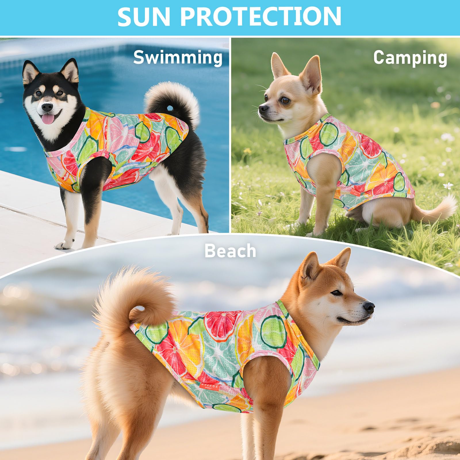 KYEESE Lot de 2 chemises pour chien, légères à séchage rapide avec étiquette réfléchissante, sans manches, motif citron, idéal pour la protection solaire d'été, taille M, citron + rose