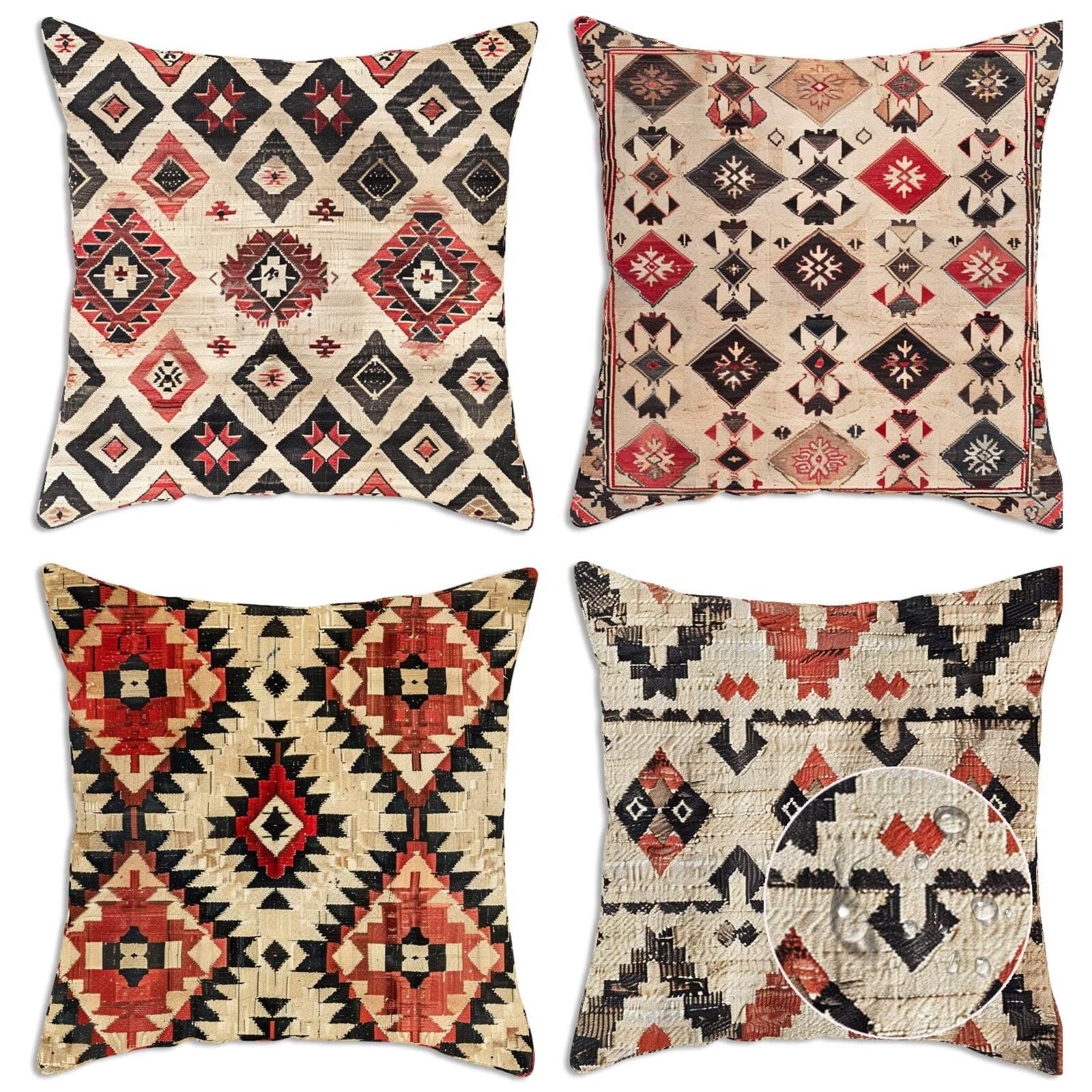 Housse coussin 55x55cm imperméable lot de 4 géométrie lin salon jardin PX-481