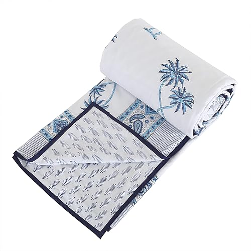 Miniatura 5 de Reversible 100% Cotton Lightweight Blanket, Indian Blanket, AC Blanket Throw, 90x 108'' (CoconutBlueTree)