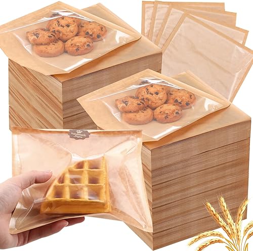 Miniatura 7 de Yeaqee 600 bolsas de panadería de 7.1 x 7.5 pulgadas, bolsa de dona sellable con ventana, bolsa de papel para sándwich, resistente a la grasa,