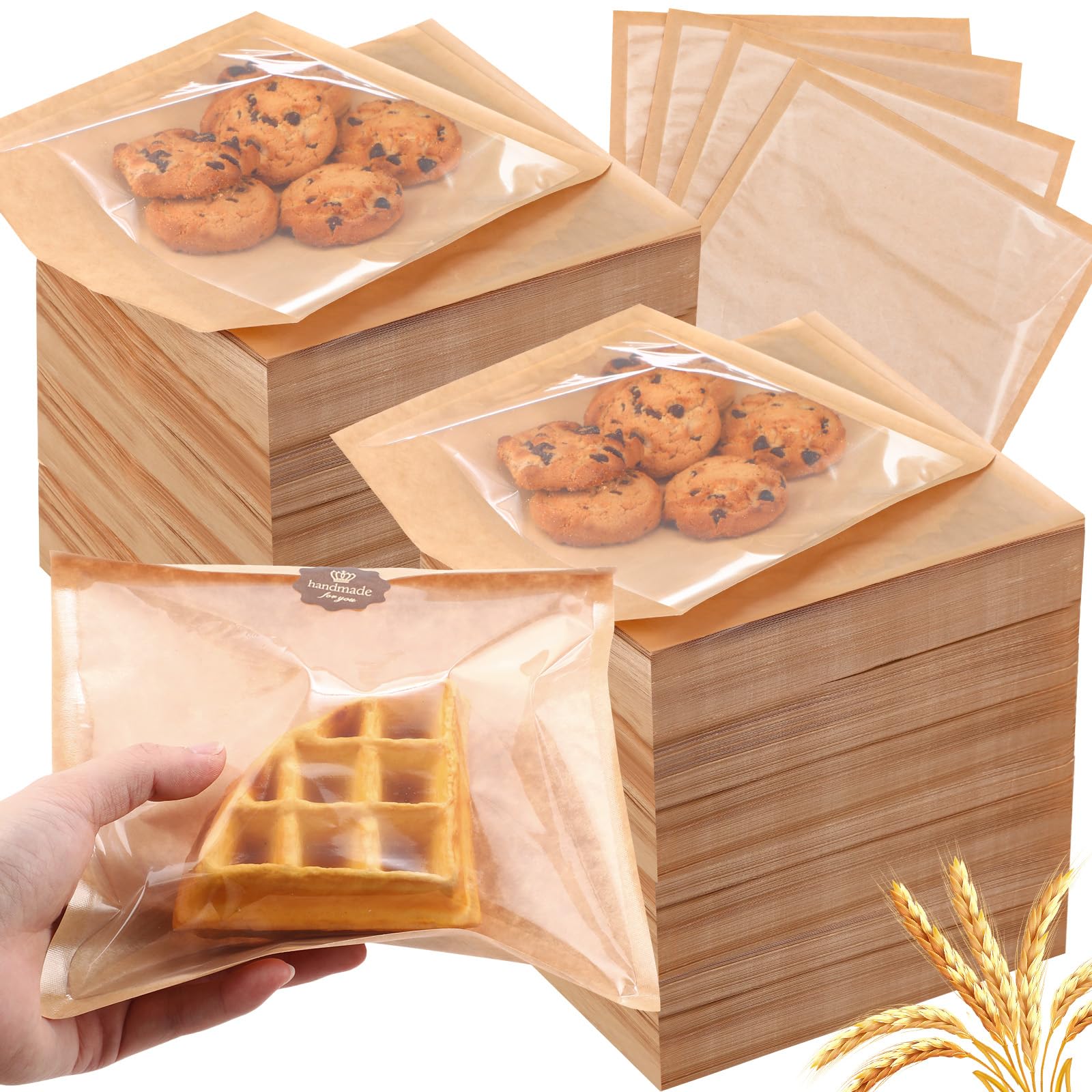 ZORRITA 200-Pack Heat Sealable Bakery Bags With Window - 7.1x7.5 Inch, Grease Resistant Kraft Paper For Cookies, Donuts, Pastries - View #4