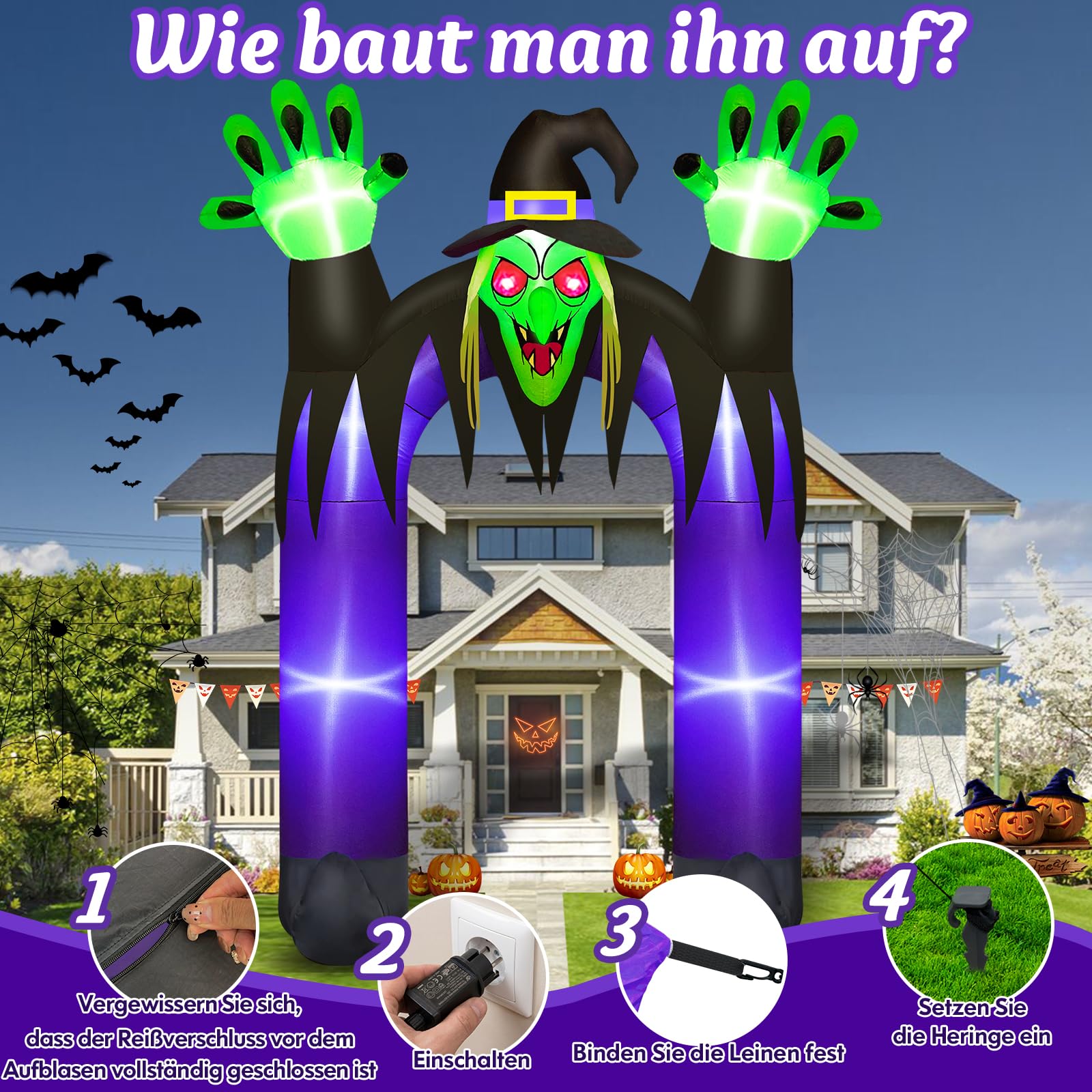 Danxilu 3m XXL Halloween Aufblasbar Hexe Torbogen Outdoor Deko | Aufblasbarer Bogen Dekoration mit LED-Beleuchtung für Garten Rasen Draußen Außen Hof Vorgarten Haunted House Eingang
