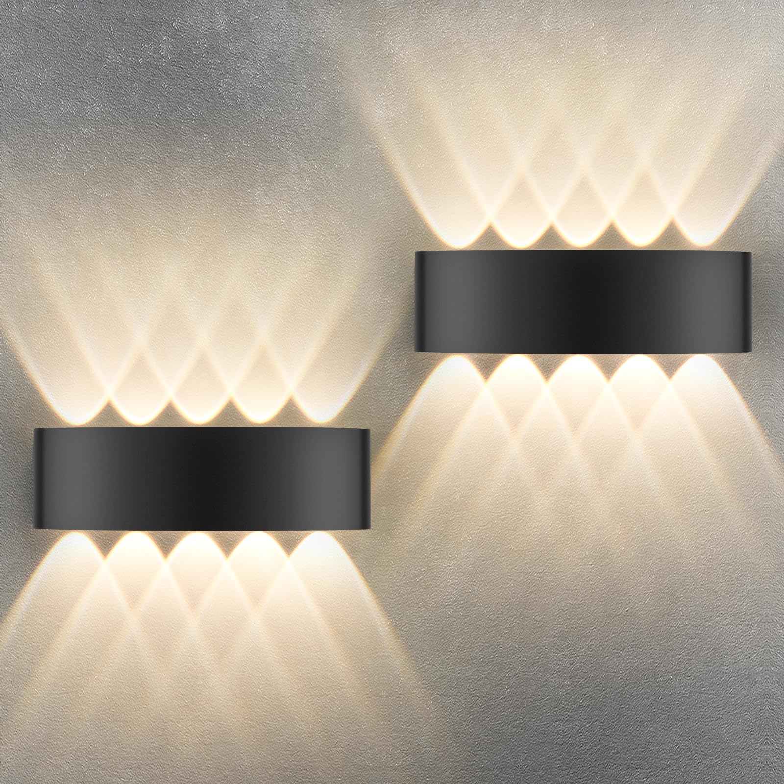 Oraymin 2 Stück LED Wandleuchte Innen 12W, IP65 Wandlampe mit 10 Lichtquellen, 3000K Außen LED Lampe aus Aluminium für Wohnzimmer, Schlafzimmer, Flur, Balkon, Treppenhaus, Warmweiß