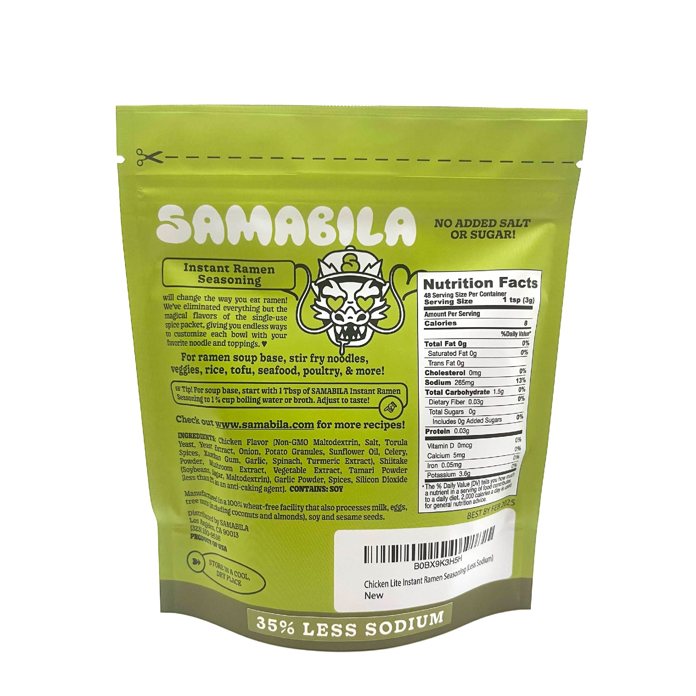 SAMABILA Chicken Lite Instant Ramen Seasoning Powder (35% LESS SODIUM) - Gluten Free - Vegan - Mild - Premium Instant Noodle Soup Powder - 5 oz