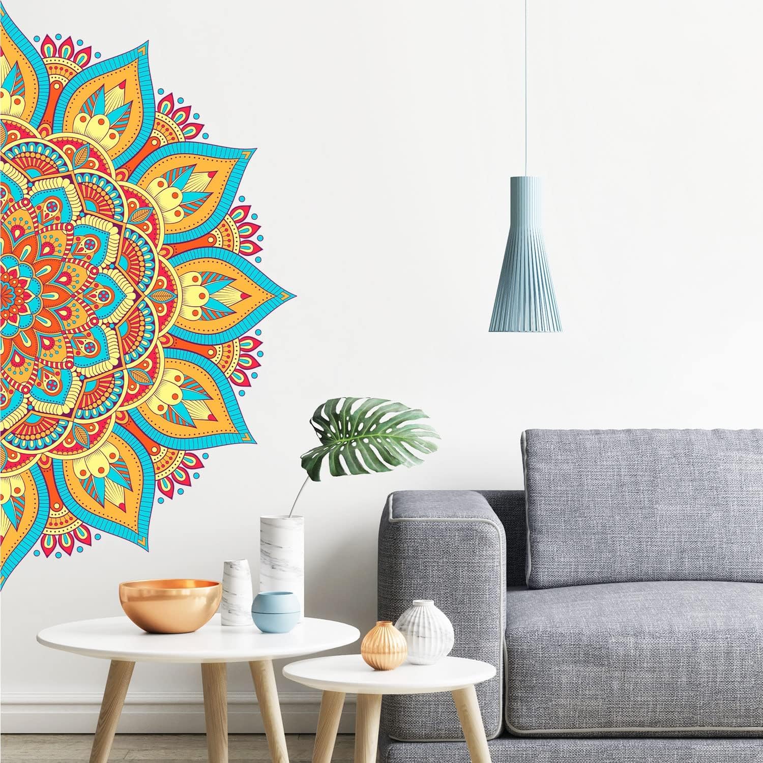 PICASSO SIGNAGE Large Half Mandala Boho Flower | Wall Sticker Colorful Floral Decal | for Bedroom Living Room Yoga Space Headboard Sofa and Home Décor 4
